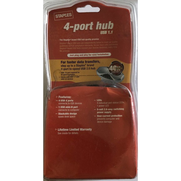 Staples 4-port Hub USB 1.1 Connects Up To 4 Devices (NEW) - Picture 2 of 5